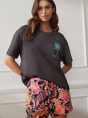 Charcoal Grey Safari Cotton Short Set Pyjamas - Image 1 of 10