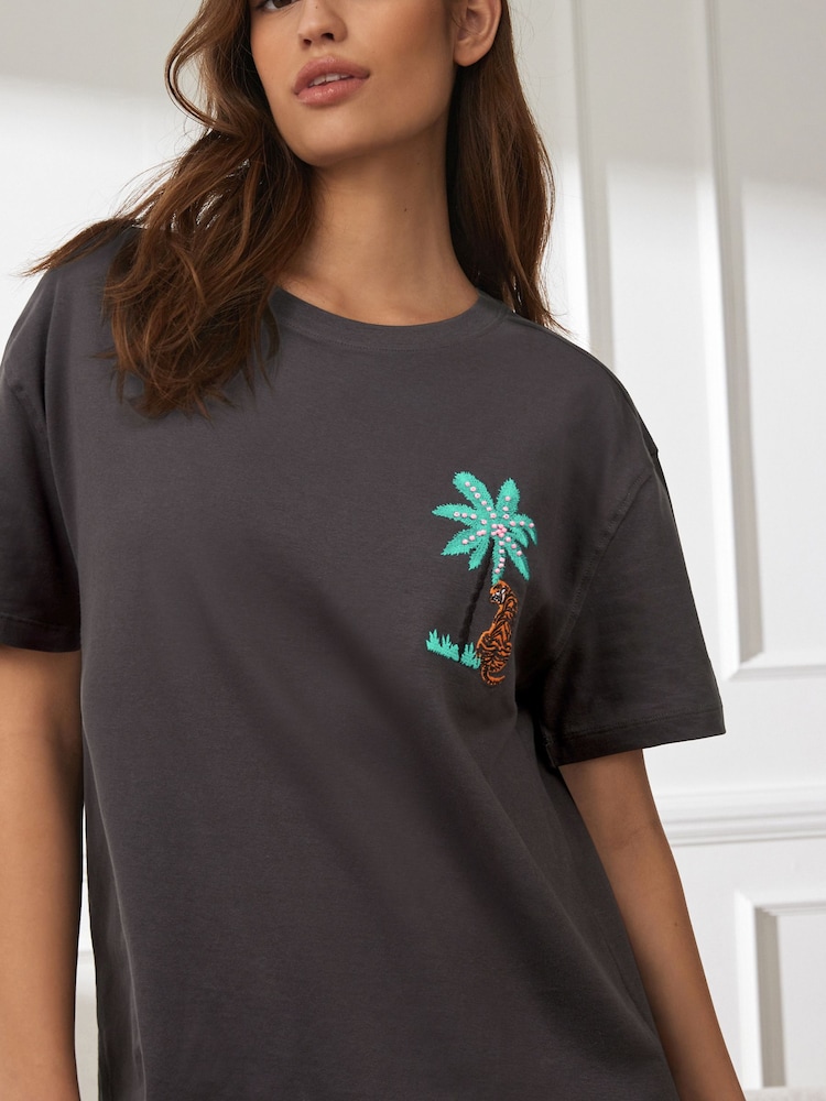 Charcoal Grey Safari Cotton Short Set Pyjamas - Image 5 of 10