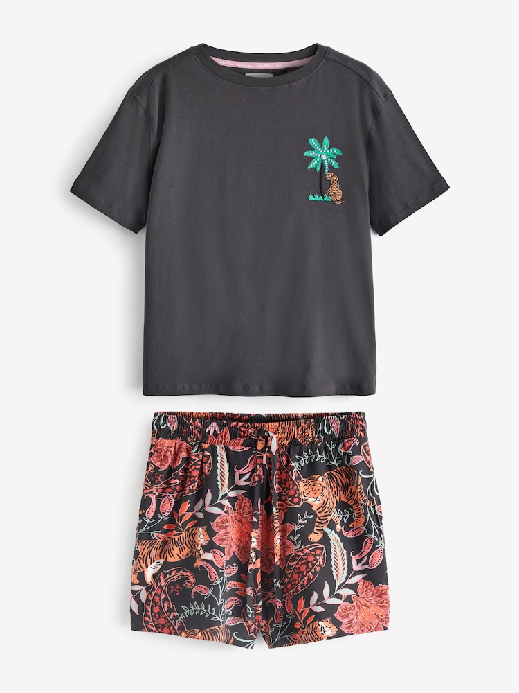 Charcoal Grey Safari Cotton Short Set Pyjamas - Image 7 of 10
