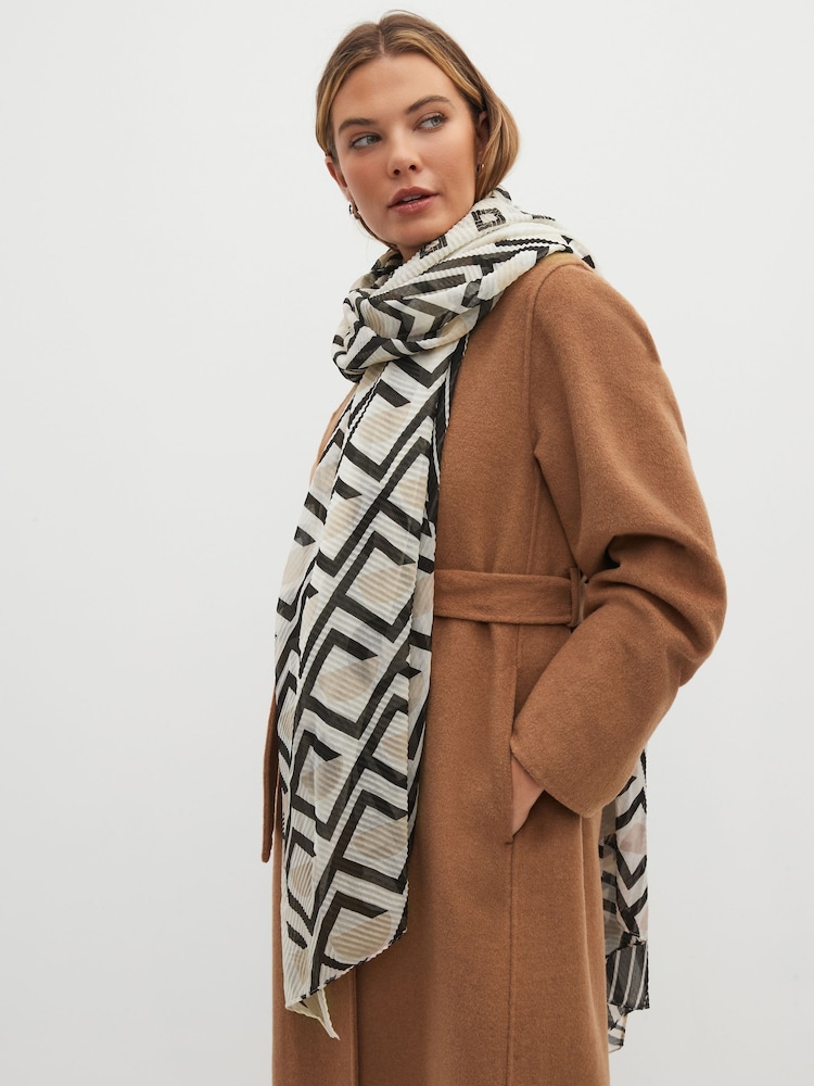 Black/White Geometric Print Plisse Lightweight Scarf - Image 1 of 5