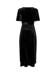 Yours Curve Black London Velvet Ruffle Wrap Dress - Image 6 of 6