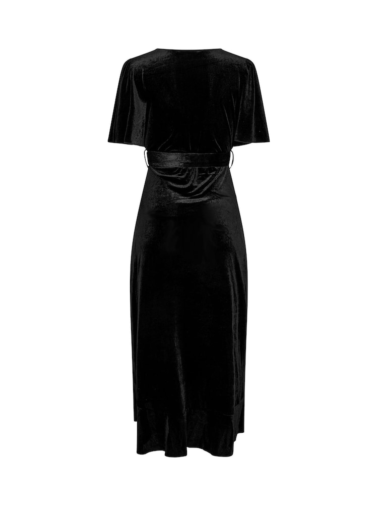 Yours Curve Black London Velvet Ruffle Wrap Dress - Image 6 of 6 Yours Curve Black London Velvet Ruffle Wrap Dress - Image 6 of 6
