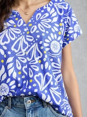 White Stuff Blue Nelly Notch Neck T-Shirt - Image 4 of 6