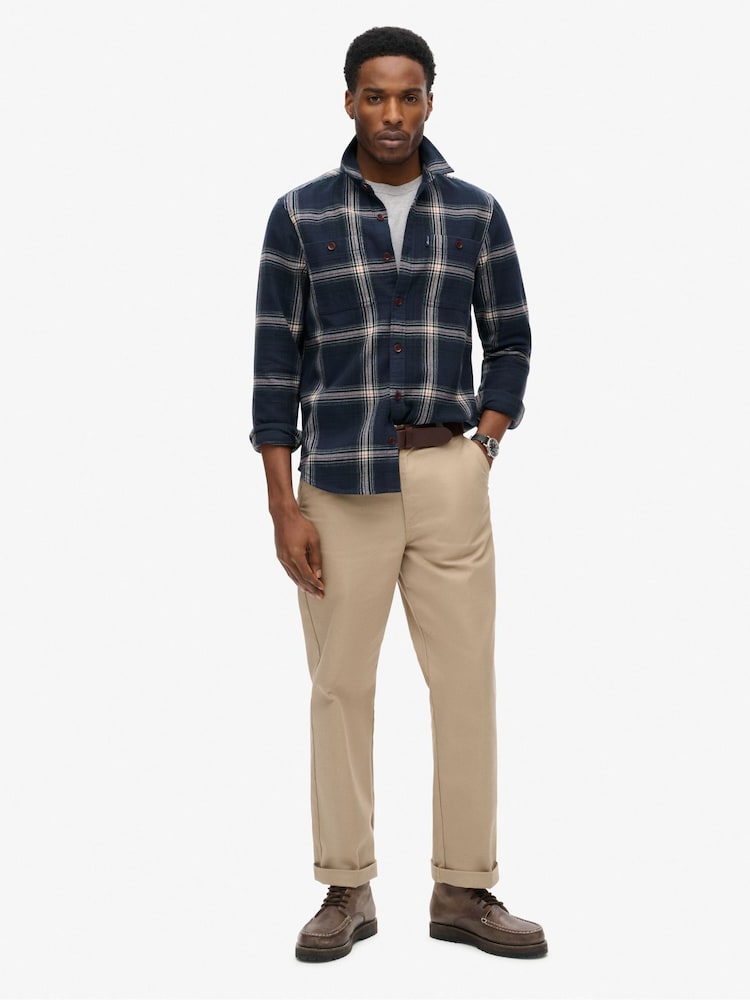 Superdry Boseman Check Navy 100% Cotton Vintage Check Overshirt - Image 2 of 3
