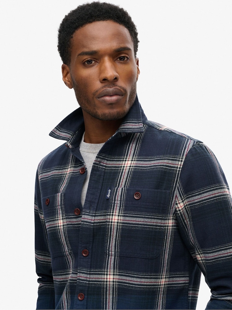 Superdry Boseman Check Navy 100% Cotton Vintage Check Overshirt - Image 3 of 3 Superdry Boseman Check Navy 100% Cotton Vintage Check Overshirt - Image 3 of 3