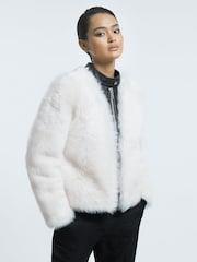 Reiss Ivory/Black Carson Leather-Shearling Zip-Through Jacket - Image 1 of 5