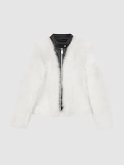 Reiss Ivory/Black Carson Leather-Shearling Zip-Through Jacket - Image 2 of 5