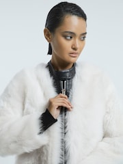 Reiss Ivory/Black Carson Leather-Shearling Zip-Through Jacket - Image 3 of 5