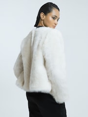 Reiss Ivory/Black Carson Leather-Shearling Zip-Through Jacket - Image 4 of 5