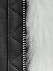Reiss Ivory/Black Carson Leather-Shearling Zip-Through Jacket - Image 5 of 5