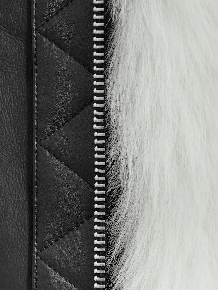 Reiss Ivory/Black Carson Leather-Shearling Zip-Through Jacket - Image 5 of 5