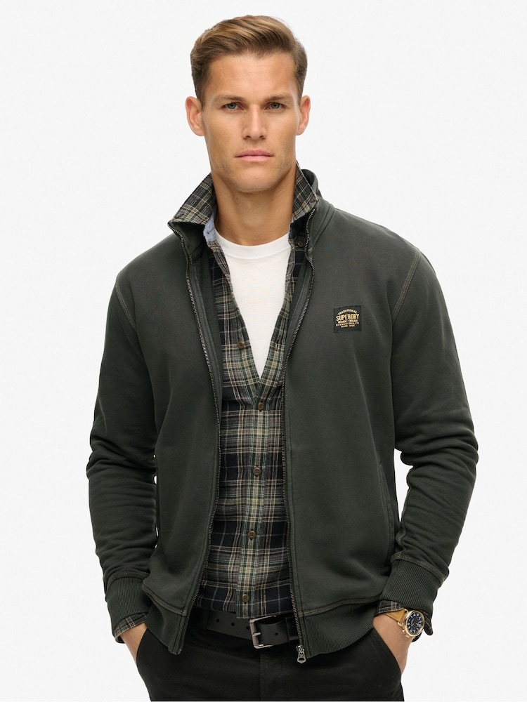 Superdry Washed Black Contrast Stitch Track 100% Cotton Jacket - Image 1 of 5