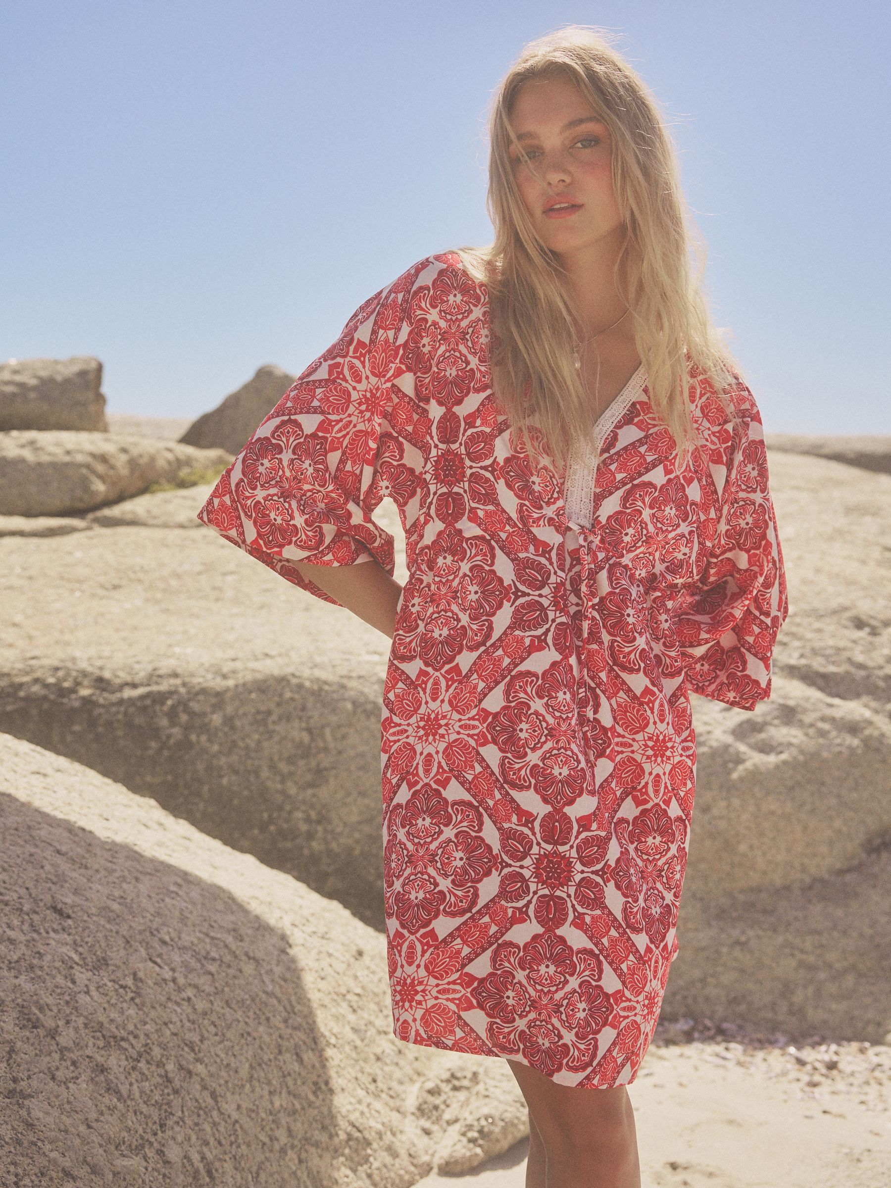 Buy Red Print Mini Kaftan Dress from Next Luxembourg