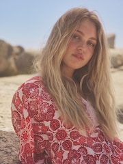 Red Print Mini Kaftan Dress - Image 4 of 6