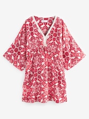 Red Print Mini Kaftan Dress - Image 5 of 6