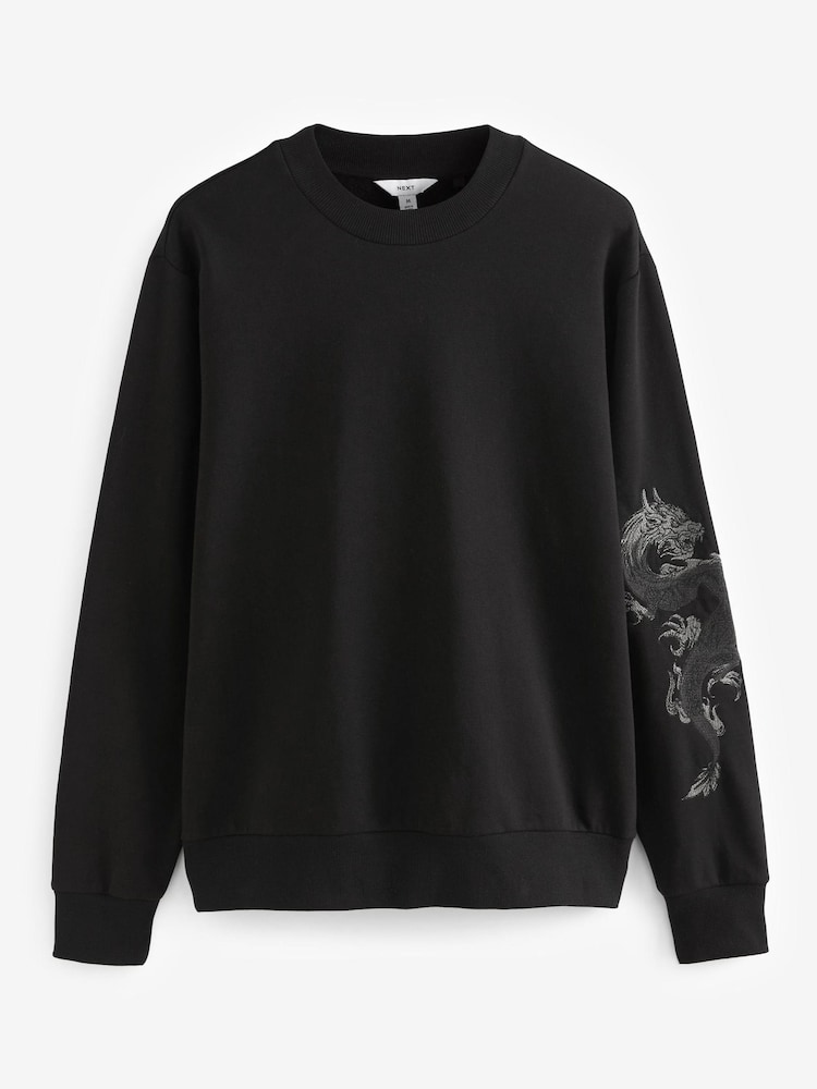 Black Japanese Dragon Graphic Crew Sweat Top - Image 1 of 13