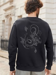 Black Japanese Dragon Graphic Crew Sweat Top - Image 11 of 13