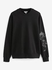 Black Japanese Dragon Graphic Crew Sweat Top - Image 12 of 13