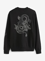Black Japanese Dragon Graphic Crew Sweat Top - Image 6 of 13