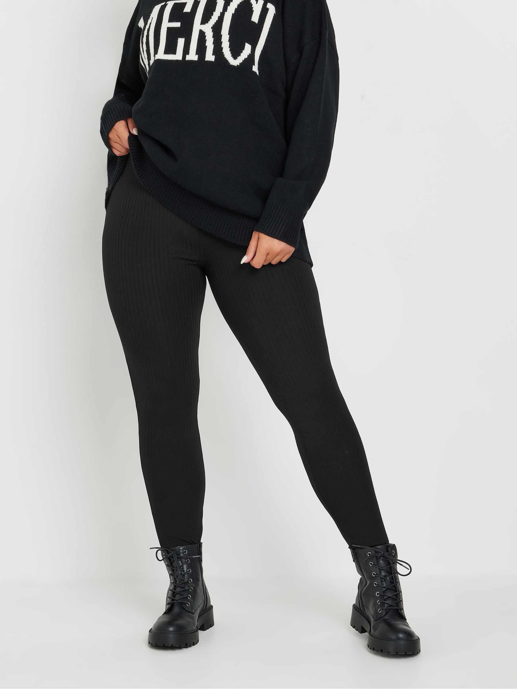 Yours Black Curve Ribbed Leggings - Image 3