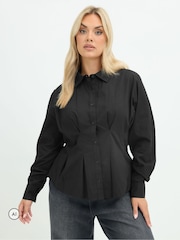 Yours Curve Black Limited Shaped Seam Detail Shirt - Image 1 of 6
