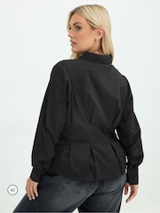 Yours Curve Black Limited Shaped Seam Detail Shirt - Image 3 of 6