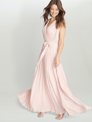 Gina Bacconi Pink Chelsey Maxi Dress With Pleat Skirt - Image 3 of 5