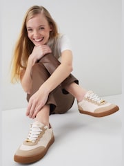 LK Bennett Cream Leather Suede Trainers - Image 1 of 6