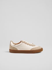 LK Bennett Cream Leather Suede Trainers - Image 2 of 6