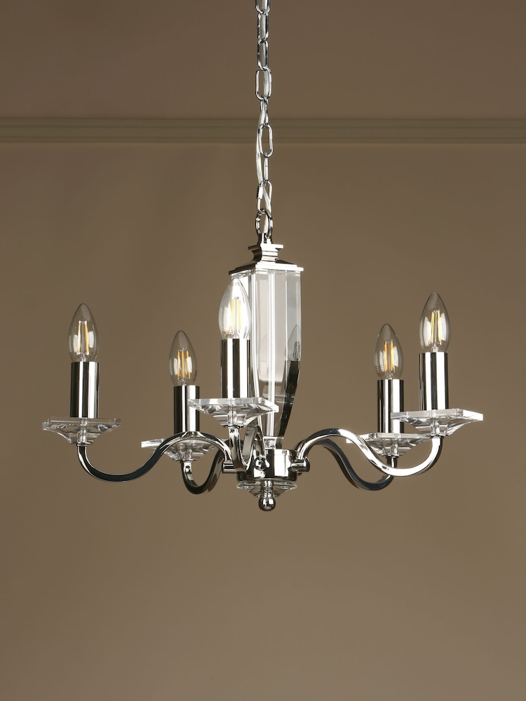 Laura Ashley Chrome Carson Cut Glass 5 Light Chandelier Light - Image 2 of 4