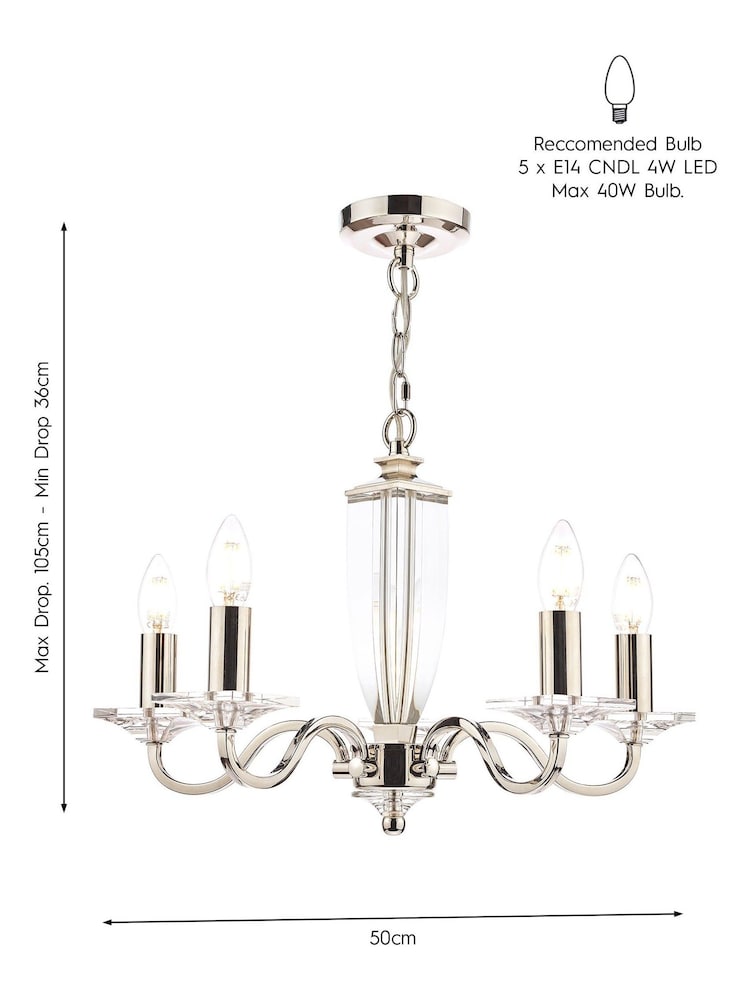 Laura Ashley Chrome Carson Cut Glass 5 Light Chandelier Light - Image 4 of 4