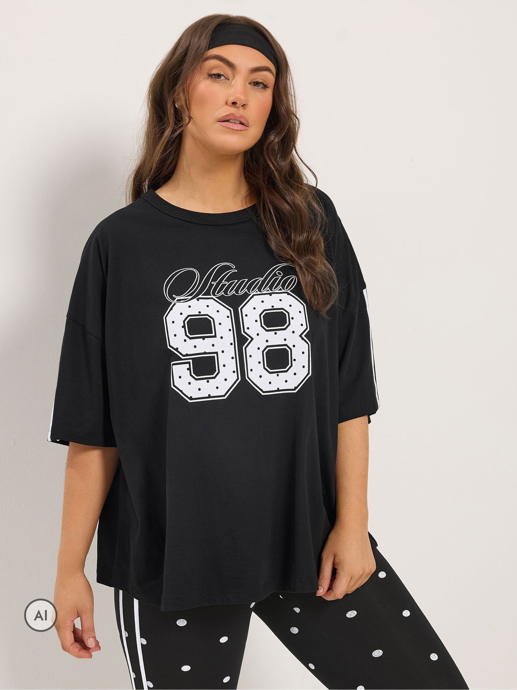 Yours Women's Black 'Studio 98' T-Shirt In | Size: 30-32 - Image 6
