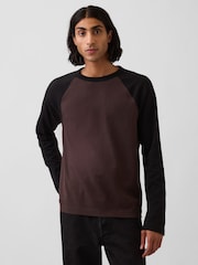 Gap Dark Brown/ Black Heavyweight Relaxed Long Sleeve T-Shirt - Image 1 of 4