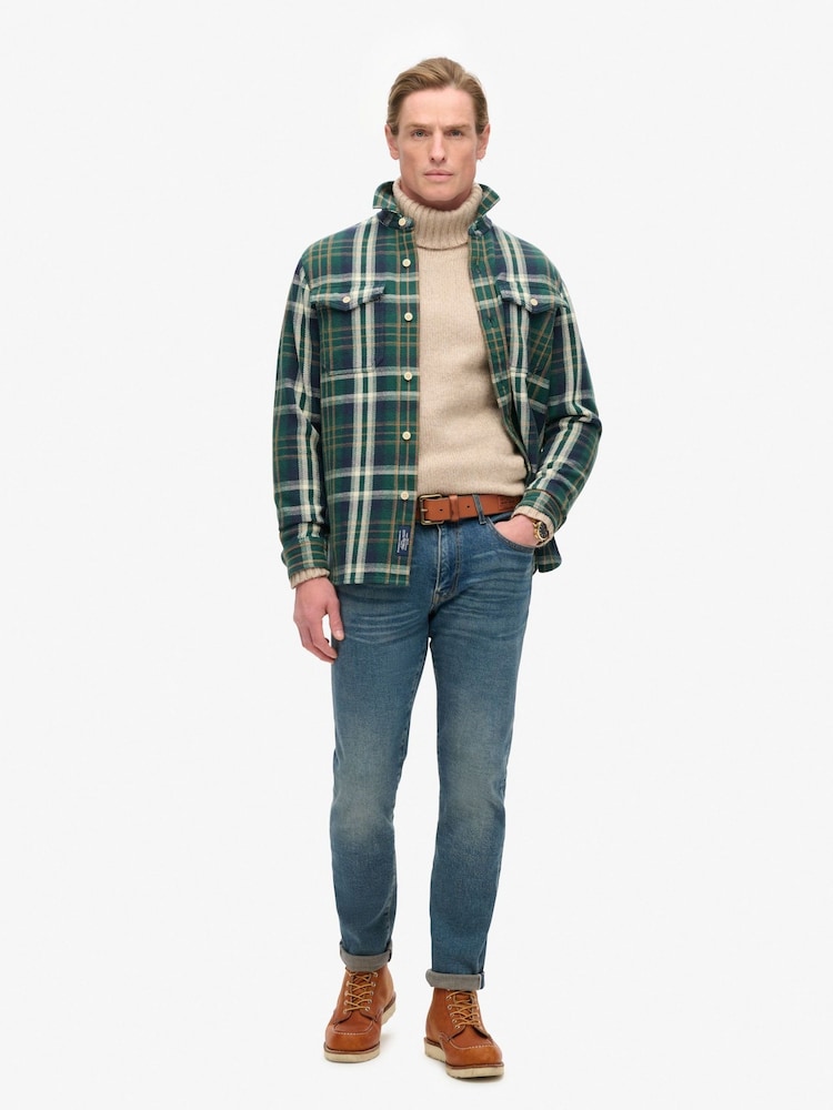 Superdry Merchant Check Green 100% Cotton Merchant Heavy Checked Shirt - Image 2 of 5