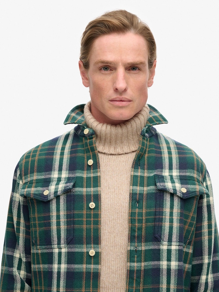 Superdry Merchant Check Green 100% Cotton Merchant Heavy Checked Shirt - Image 3 of 5