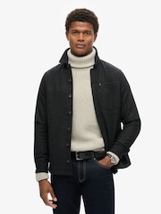 Superdry Black Texture Merchant Wool Overshirt - Image 1 of 5