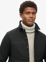 Superdry Black Texture Merchant Wool Overshirt - Image 3 of 5