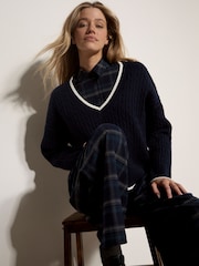 Apricot Blue Cable Knit Tipped Cricket Jumper - Image 1 of 4