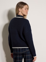 Apricot Blue Cable Knit Tipped Cricket Jumper - Image 3 of 4