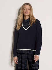 Apricot Blue Cable Knit Tipped Cricket Jumper - Image 4 of 4