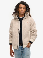 Gris apagado - Cazadora bomber de punto unido con capucha de Superdry - Imagen 1 de 7
