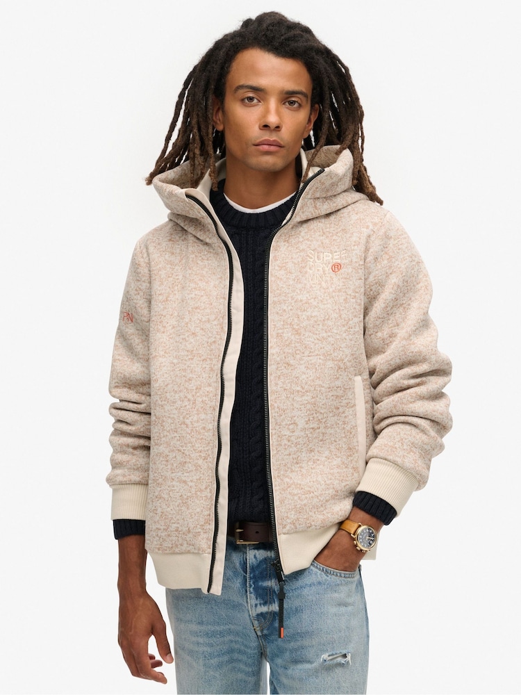 Gris apagado - Cazadora bomber de punto unido con capucha de Superdry - Imagen 1 de 7