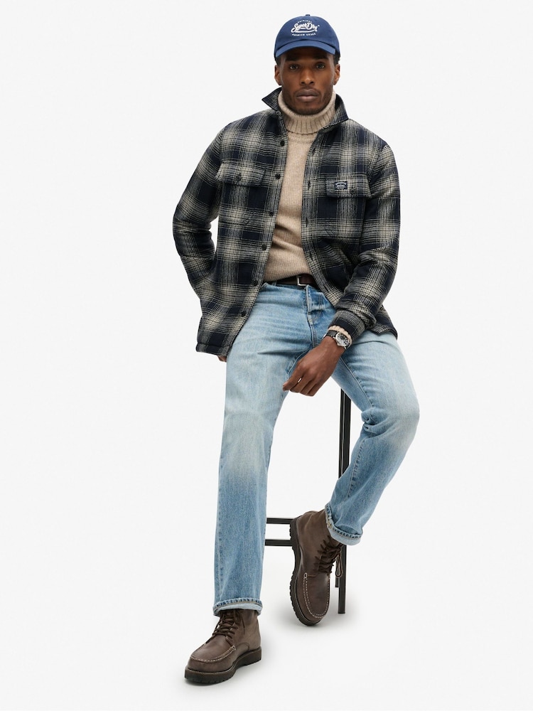 Superdry Over Ombre Navy Wool Miller Overshirt - Image 3 of 6