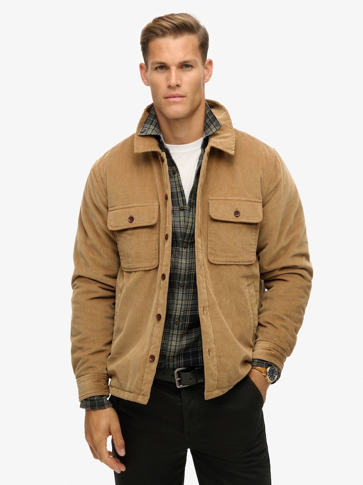 Superdry Sandstone Brown Surplus Co-ord Quilt Overshirt - Image 1 of 6
