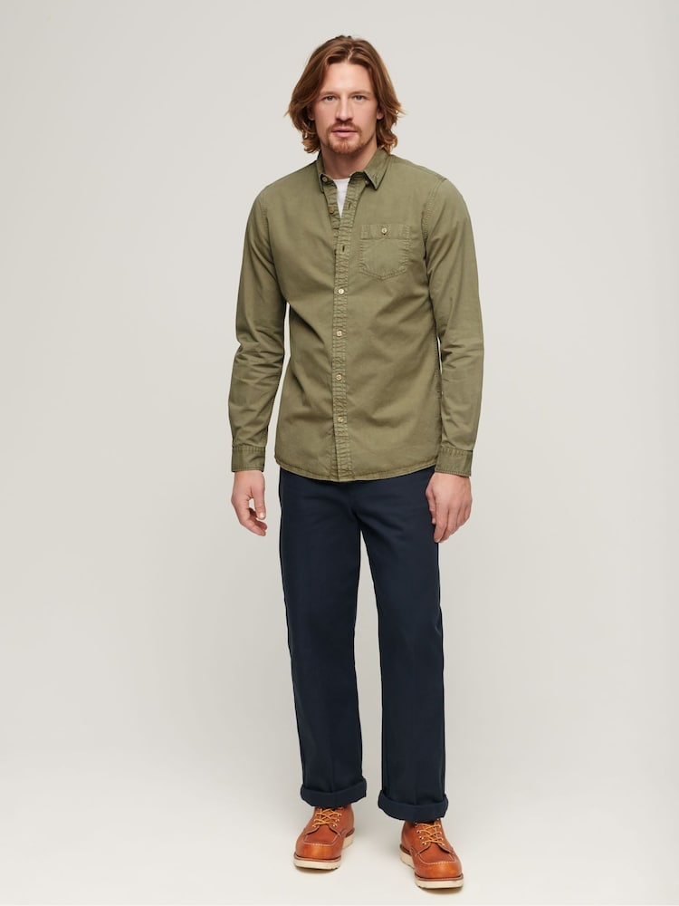 Superdry Light Khaki Green Merchant 100% Cotton Shirt - Image 2 of 6