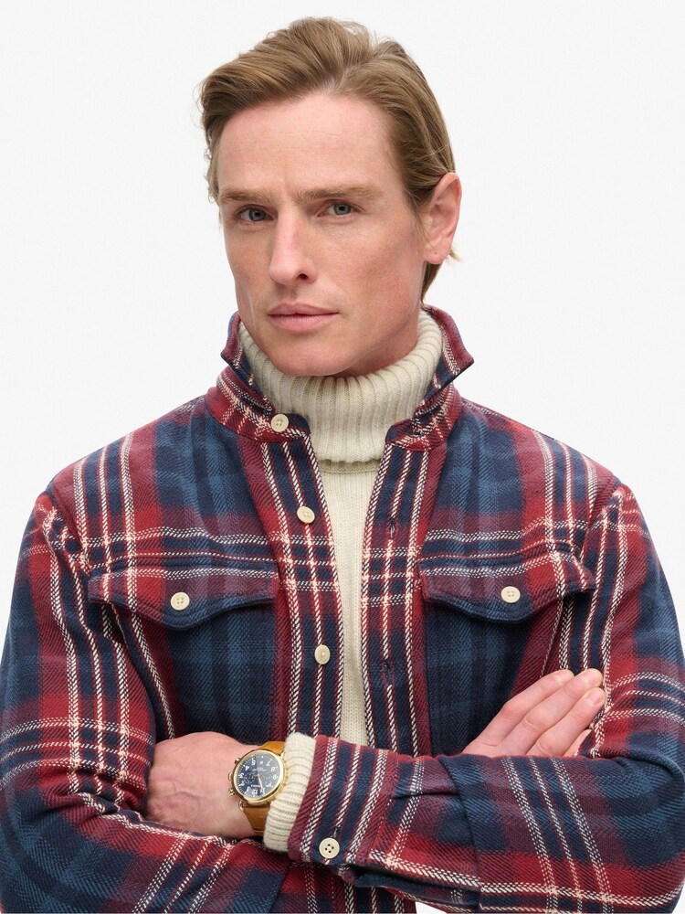 Superdry Merchant Check Navy 100% Cotton Merchant Heavy Checked Shirt - Image 3 of 3