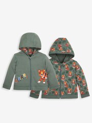 JoJo Maman Bébé Khaki Kids' Tiger Appliqué Reversible Hoodie - Image 1 of 5