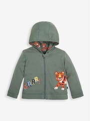 JoJo Maman Bébé Khaki Kids' Tiger Appliqué Reversible Hoodie - Image 2 of 5