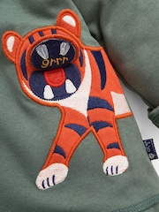 JoJo Maman Bébé Khaki Kids' Tiger Appliqué Reversible Hoodie - Image 5 of 5