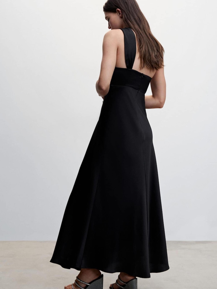 Mango Asymmetrical Satin Black Dress - Image 2 of 7 Mango Asymmetrical Satin Black Dress - Image 2 of 7